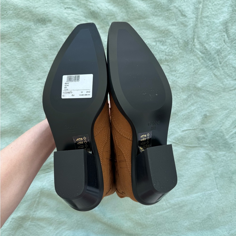 GANNI Mid Shaft Embroidered Western Boots Tobacco Brown EU 40 - Picture 6 of 8